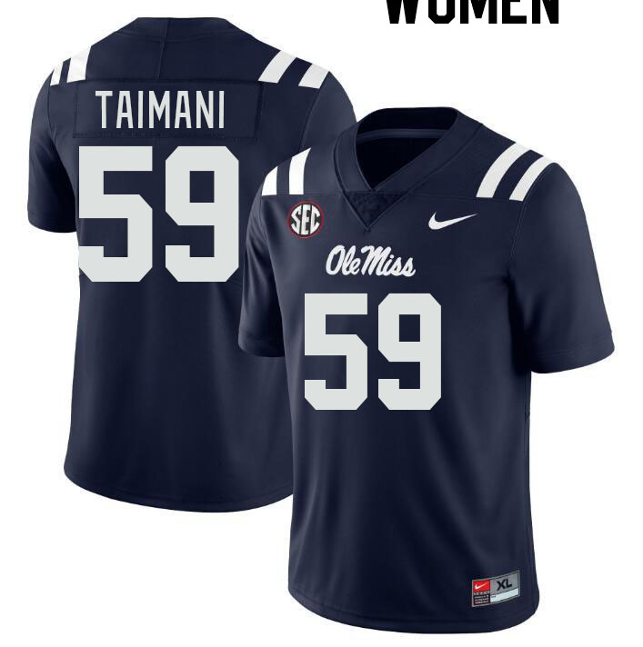 Women #59 Mana Taimani Ole Miss Rebels College Football Jerseyes Stitched Sale-Navy